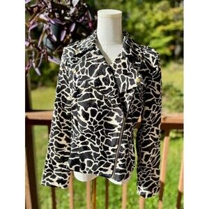 Anthracite Size 8 Black Cream Animal Print Moto Biker Jacket